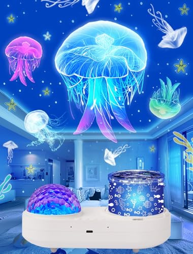 Veilleuse projecteur de vagues de l'océan pour chambre d'enfant – 10 couleurs de vagues de l'océan + 6 films, minuterie de rotation à 360° pour enfants, bébés filles, anniversaire, Noël, cadeaux