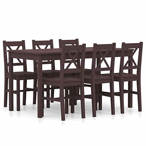 LAPOOH 7-TLG. Essgruppe Kiefernholz Dunkelbraun, Esstisch Mit Stühlen, Esstischgruppe, Esszimmergruppe,Küchentisch Mit Stühlen, Tischgruppe, Dining Table Set, 283377