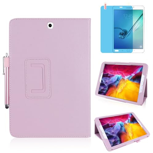 Custodia per Samsung Galaxy Tab A 9.7 Inch 2015 (SM-T550 T555 P550 P555),Sottile Pelle Multi-angli Stand Protezione totale Tablet Cover Caso Con Penna Stilo, Pellicola Per Schermo (Pink)