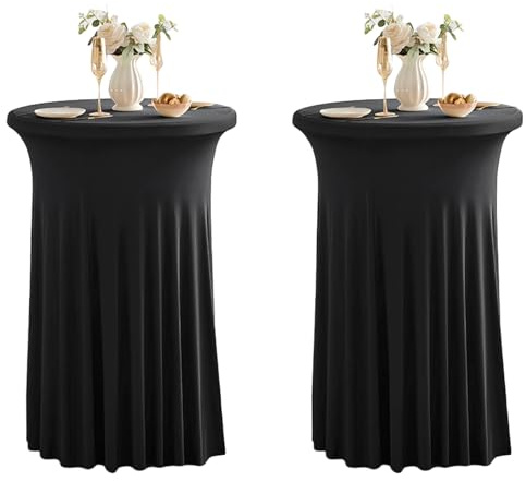 Runde Cocktail-Tabelle deckt mit Rock 2 Pack 32x43 Zoll Stretch Spandex Tischdecke Cocktail Runde Tischdecke für Party Hochzeit Geburtstag Bankett, Schwarz