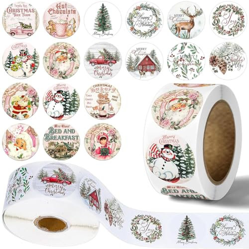 KOOKZ 1000 Stück Aufkleber Weihnachten, Geschenkaufkleber Weihnachten Etiketten, Weihnachtsaufkleber Selbstklebend Weihnachtsetiketten, Weihnachten Sticker für Geschenkverpackung (2 Rolle)