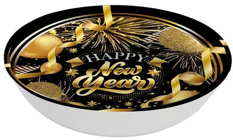 FIESTAS GUIRCA | Happy New Year Schale wiederverwendbar (32 cm) - Tischdekoration für Silvester und festliche Feiern - Ideal für elegante und festliche Events - Schwarz und Gold