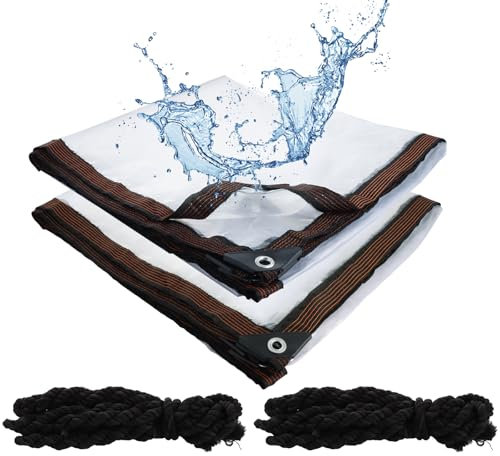 ZOFUN Lot de 2 bâches transparentes - 2 x 2 m - Bâche imperméable avec œillets et corde - Bâche épaisse et résistante aux déchirures - Pour maison, jardin, extérieur, tonnelle, camping