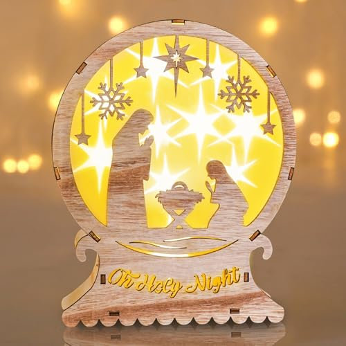 GZWY Weihnachtsdeko Krippe mit LED Licht, Holz Weihnachtsdeko Innen Krippe Beleuchtet, LED Weihnachtsbeleuchtung Weihnachtsdeko Fenster Stern Schneeflocken für Weihnachten Deko Tischdeko (KrippeB)