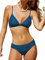 CUPSHE Damen Bikini Set Triangel V Ausschnitt Low Waist Lace Up Bademode Zweiteiliger Badeanzug Swimsuit Mitternachtsblau L