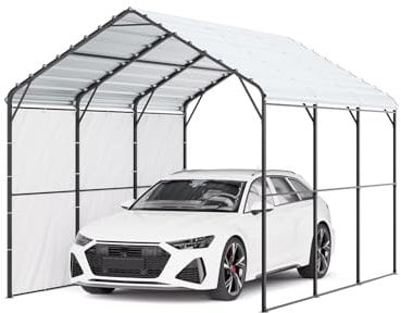 VEVOR Abri de voiture en métal robuste, 3 x 4,5 m, abri de garage extérieur avec cadre et toit en acier galvanisé, auvent pour voiture multi-usage avec parois latérales amovibles, pour pick-up, bateau