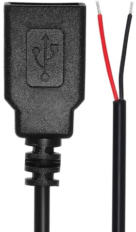sourcing map Lot de 2 câbles USB A 2.0 femelle de 1 m, 22 AWG 12 V 3 A, prise USB A vers 2 broches à extrémité ouverte pour bricolage, souris, clavier, ventilateur, équipement de remplacement