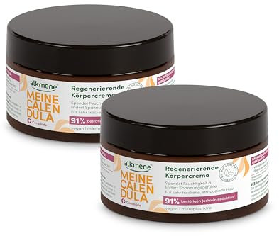 alkmene 2x Regenerierende Calendula Creme für strapazierte & trockene Haut 200 ml - Vegane Hautcreme lindert Juckreiz - Körpercreme sehr trockene Haut - Bodybutter