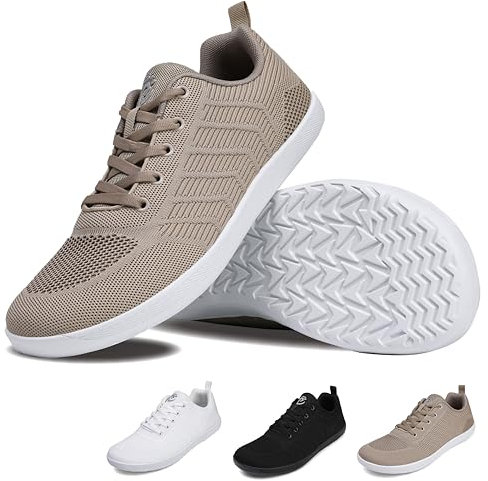 WEXITO Barefoot Femme Chaussures Minimalistes Homme Pieds Larges Nus Baskets Shoes Fitness Orthopedique Marche Sport Deadlift Légères Respirant Antidérapant Beige 42