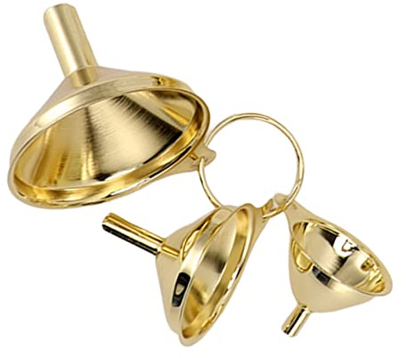 OVAQUIXI 3Pcs Gold Stainless Steel Funnel Set with Side Handle | Liquid Oil Transfer, Powder Dispensing, Kitchen Bar Tool