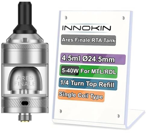 For Innokin Atomizzatore Ares Finale RTA Tank 4,5 ML φ24,5mm (Argento) Top Fill Flusso d'aria doppio regolato For RDL/MTL Vape Tipo Single Coil per CoolFire Z60/Z80 NEX Originale - No Nicotine