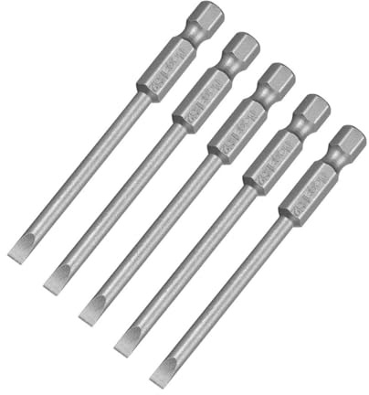 TA-VIGOR 4mm Magnetic Slotted Impact Screwdriver Bit 1/4 Hex S2 Steel 5pc | 75mm Sandblasted Flat Head Power Drill Bits Set Fits Impact Drill Fits Impact Drill for Electrician, Mechanic, Repair Work