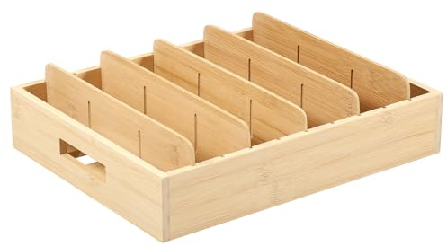 9 Grooves Bamboo Tray Storage Box Wooden Divider Plate Storage Bamboo Container Organizer Lid Organizer Shelf for Kitchen Adjustable Lid Organizers Rack for Storing Kitchen Utensils