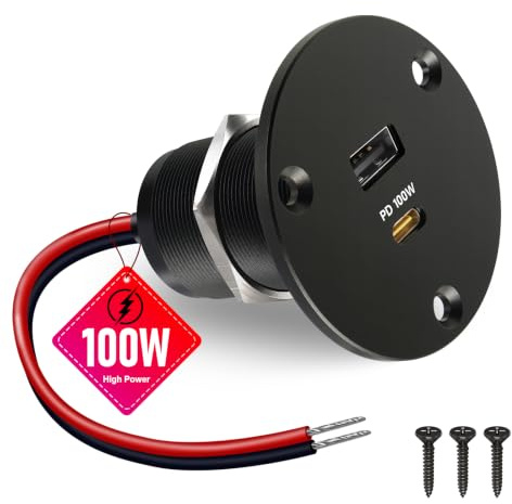 Obeaming Prise USB C 12V 100W PD Camping-Car Encastrable Aluminium Chargeur, PD3.0 USB-C & QC3.0 USB-A 18W, Etanche pour Bateau Marine Camion Caravane Voiture 1 Pièce