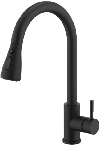 HOMELODY Wasserhahn Küche Schwarz mit Ausziehbrause | 3 Strahlarten mit Pause, 360° drehbar, Hochdruck-Spültischarmatur für Küche/Bar