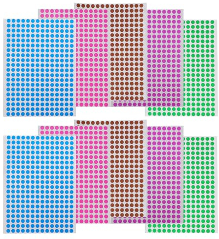HOMOCONO 10 Blatt Farbige Punktaufkleber 8mm Runde Punkte Etiketten Selbstklebend Papier 5 Farben zum Kodieren von Paketen und Briefumschlägen