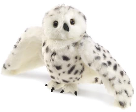 Folkmanis Snowy Owl Hand Puppet, Standard Packaging, White, Black