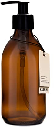 Kuishi Amber Brown Glass 250ml Flacon Pompe avec Pompe en Plastique Noir, Distributeur de Savon Rechargeable écologique, Décoration de Salle de Bain élégante, Lot de 1