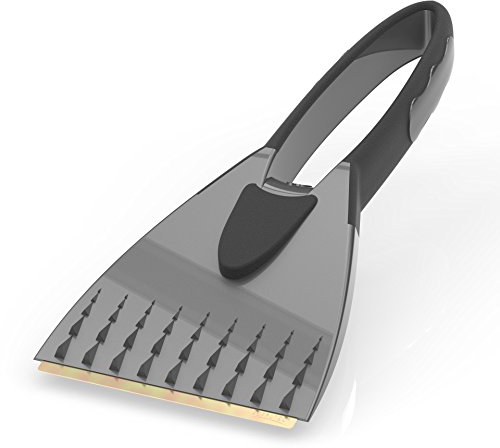 AUPROTEC Eiskratzer Messing – 2K / Eiskratzer Auto Messingklinge & Rutschfester Softgriff/Scheibenkratzer Auto/Schneekratzer Auto/Scheibenkratzer Winter/Eisschaber Auto - Grau