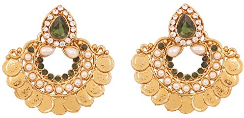 Touchstone Templo de bollywood indio inspirado en pendientes de diseñador de joyas con monedas para mujer Verde