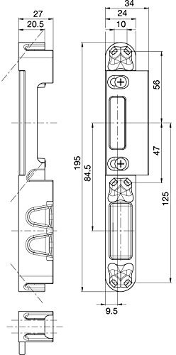 Lappenschließblech für Secury zum Einfräsen, 195 x 24 x 27 mm, verstellbar