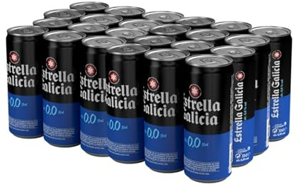 Estrella Galicia 0,0 - Cerveza Lager Sin Alcohol, 24 Latas x 33 cl | Sin Alcohol, Fermentación Interrumpida, Lúpulos Nugget y Perle, Aroma a Maltas, Estilo Pilsen, 0% Volumen de Alcohol