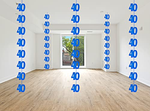 40th Glitz Blue Anniversary Birthday Metallic Hanging String Shiny Foil Banner Party Door Wall Decorations Pack of 6