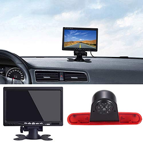 Auto Dritte Dach Top Mount Bremsleuchte Kamera Bremslicht Rückfahrkamera Rückfahrsystem Einparkhilfe Transporter+7 Zoll TFT LCD Monitor für FIAT Doblo 263 Van(2010-Present)/Opel Combo(2011-2018)
