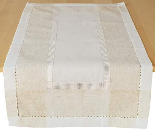 matches21 HOME & HOBBY Tischläufer ALMA 50 x 100 cm beige Leinenoptik mit Hohlsaum Landhausstil Polyester Leinen Mischung