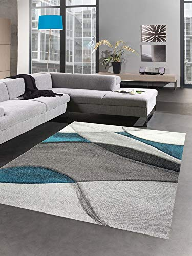 CARPETIA Teppich modern Teppich Wohnzimmer Wellen blau türkis grau Größe 160x230 cm