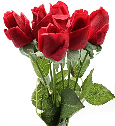 CCUCKY 6 Pezzi Fiori Artificiali Rose, Fiori di Seta con Tocco Reale e Foglie Verdi, Perfetti per Matrimonio, Anniversario, Casa, Ufficio, Decorazione fai-da-te (Rosso)