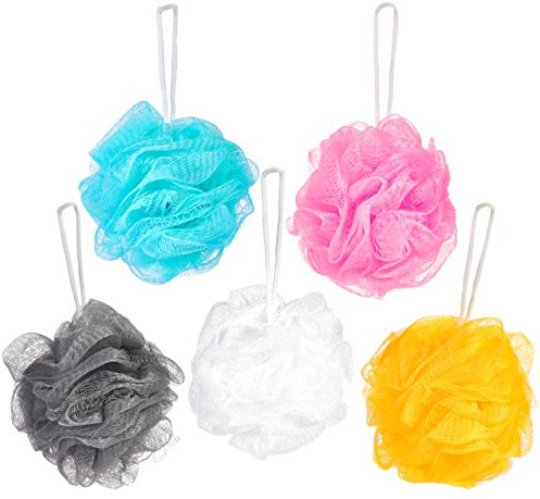 BRUBAKER Cosmetics Esponjas de Flor Exfoliante - Malla de Nylon para el Cuerpo - Puff Pufs Bola de Baño y ducha - 5 piezas - Mezcla de colores