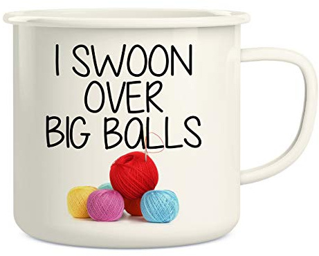 Retreez I Swoon Over Big Balls Knit Knitting Crochet 16 Oz Enamel Stainless Steel Metal Camping Campfire Coffee Mug - Funny Sarcastic Inspirational birthday gift for friend mom mum mamamother day gift