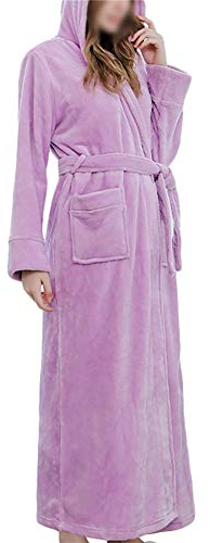XiinxiGo Vestaglia Lunga Donna Uomo Invernale in Pile Morbido con Zip, Accappatoio in Flanella con Cappuccio, Vestaglia Microfibra da Notte per Casa Spa Hotel,Viola,M
