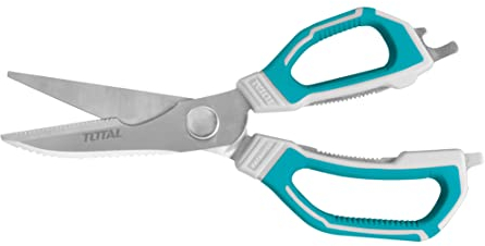 TOTAL - Tijera de Cocina Desmontable | Longitud de 225 mm | Función Abridor, Abrebotellas y Rompenueces | Uso como Cuchillo y Sierra | Acero inoxidable