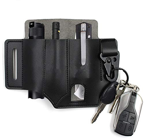 Funda para cinturón de Piel, EDC Multiherramienta Organizador de Bolsillo de Piel, Funda para cinturón de Cuchillos, Funda de Piel para Linterna para Acampada Camping