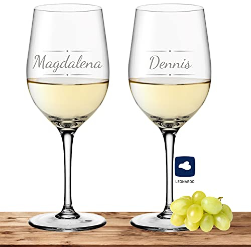 Deitert Leonardo Weißweinglas-Set mit Namen oder Wunschtext graviert, 2er-Set, 300ml, Ciao+, personalisiertes Premium Weinglas in Gastroqualität, (Verzierung 03)