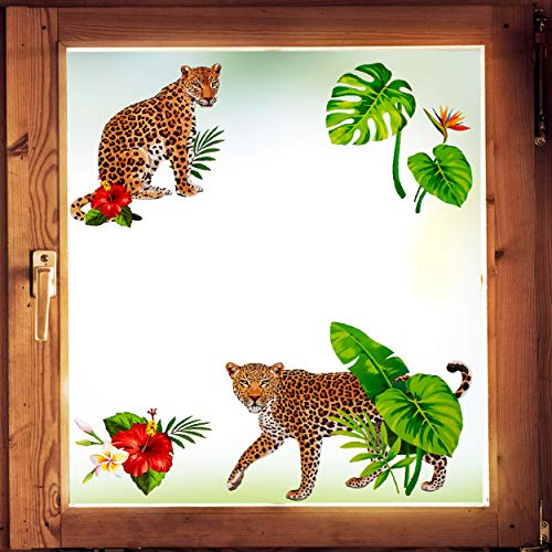 alles-meine.de GmbH Fensterbilder Motivwahl 6 TLG. Set - Leopard/Gepard - Dschungel & Tropen Tiere - statisch haftend - selbstklebend + wiederverwendbar - Set Sticker Fenst..