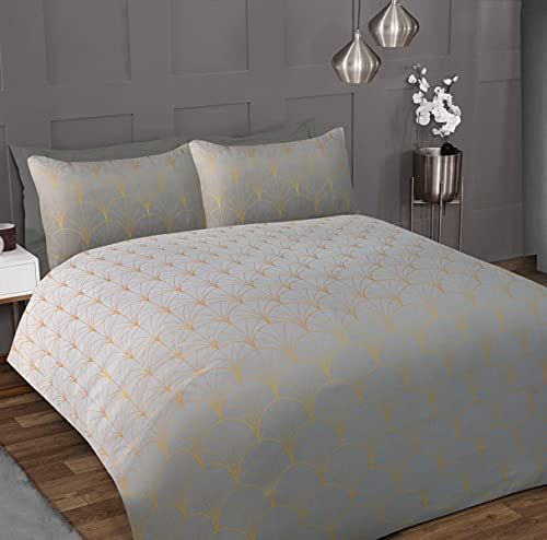Sleepdown Bettwäscheset mit Kissenbezügen, Ombré-Metallic-Optik, grau, weich, gemütlich, pflegeleicht, King-Size-Bett (230 x 220 cm)