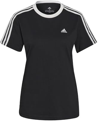 adidas Damen Essentials 3-Stripes Tee, Black/White, XL