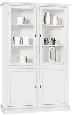 Mar.c.a. Design - Vitrine Arte Povera en bois, 120 x 41 x 187 cm, 2 portes en verre, 2 portes avec base plate, fabriquée en Italie