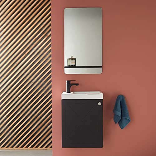 Meuble Lave-Mains AVA Noir Carbone + Miroir Tablette Noire + Robinet Noir
