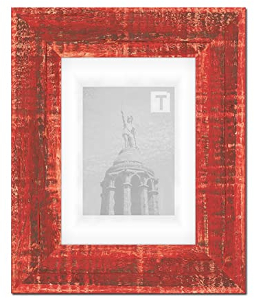 Landhaus-Bilderrahmen Adele Rot 10 x 15 cm Echtglas klar 2mm Landhaus verwittert Haptik