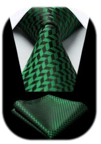 HISDERN Corbata De Hombre Boda Lunares Pañuelo Clásico Elegante Formal Hombres Corbatas Y Pañuelos Bolsillo Conjunto Para Fiesta Negocio (Verde)