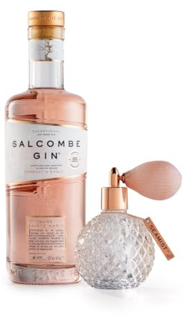 Salcombe Gin Pink Gin Gift Set | 'Seamist and Rosé Sainte Marie' Liquid Garnish in White Gift Box | 50cl + 10cl Glass Spray Bottle and Copper Tag | Made in Devon