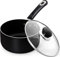 KICHLY 14 cm, 1Ltr Nonstick Saucepan with Glass Lid, Multipurpose Use for Home Kitchen or Restaurant, Milk Pan, 14cm, 1L, Black, 1 Piece