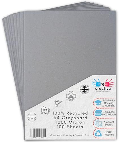 Bcreativetolearn Graukarton, A4, 100 Blatt, Passepartout, Rückwand, Modellbau, Präsentationstafel, dicker recycelter Karton, 1000 Mikron.