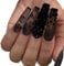 Coffin False Nails Long Square Full Cover Glue Included Black Butterfly with Diamond Matte Press on Nails 24 Pieces Nail Art Tip with Box for Nail Salons and Women DIY Nail Art