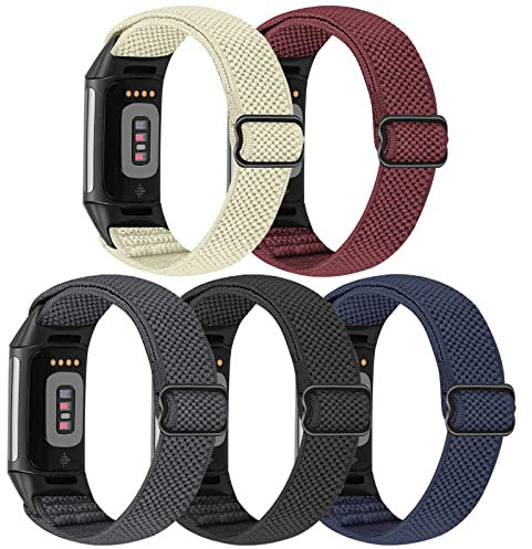 TumpCez 5 Pack Adjustable Elastic Band Compatible with Fitbit Charge 5,Breathable Comfortable Solo Loop Sport Replacement Wristband for Fitbit Charge 5 for Women Men
