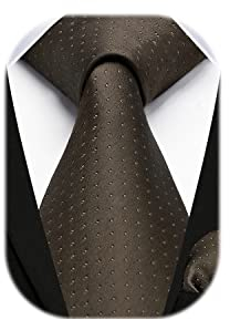 HISDERN Krawatte Braun Herren Krawatten mit Einstecktuch Punkte Krawatte Hochzeit und Taschentuch Set